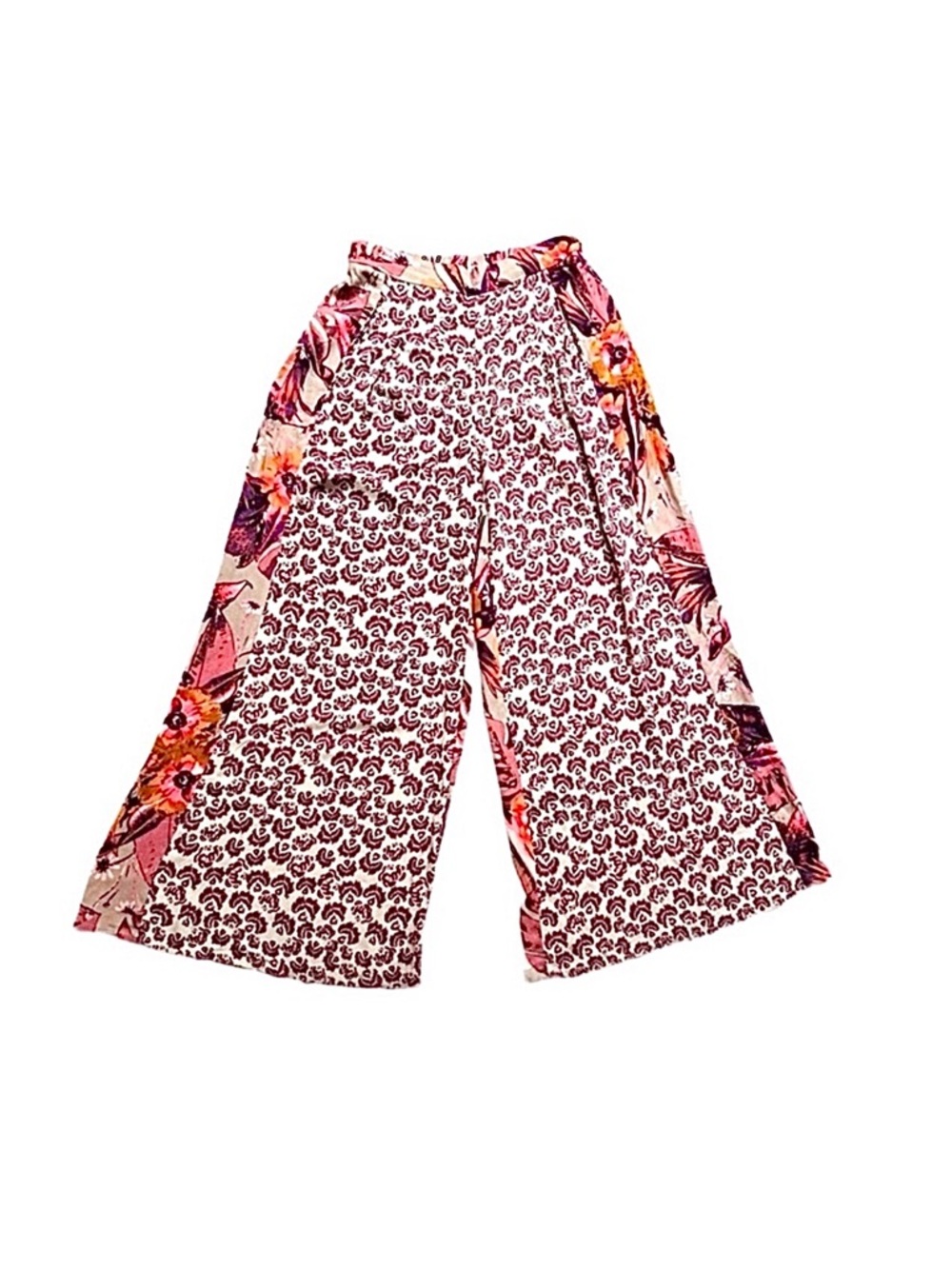 FREE PEOPLE ~ Multicolor Floral Super Wide Leg Pants w/Front Pockets size SP